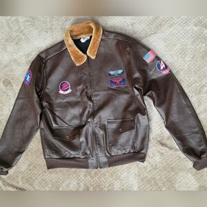 Adult Top Gun Maverick Bomber Jacket costume, faux leather with a faux fur colla